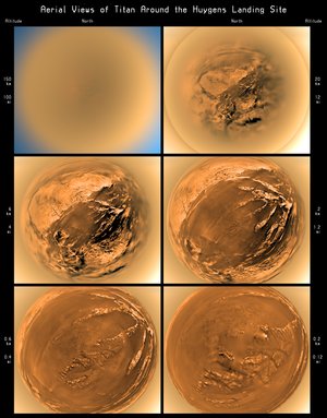 Stereographic view of Titan’s surface