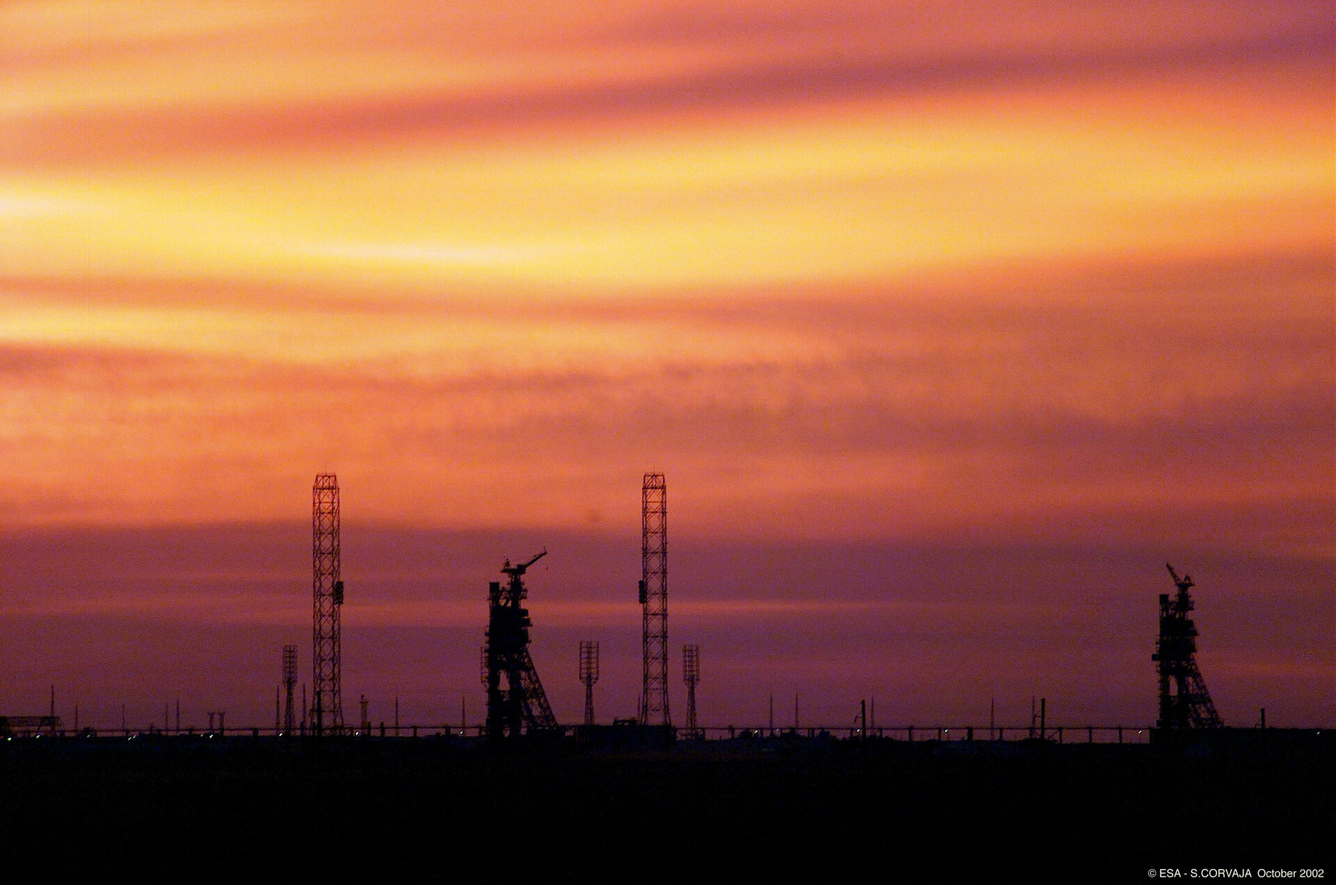 Sunset over the launch pad at Baikonur