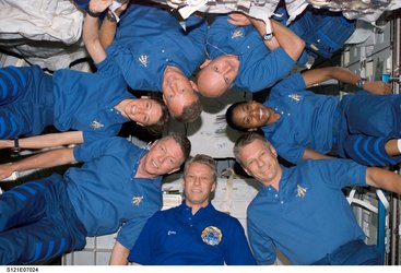 Thomas Reiter and the STS-121 crewmembers pose in 