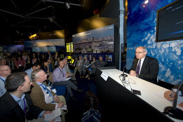 ESA's Director General Jean-Jacques Dordain during the press conference at the ESA Pavilion at 
