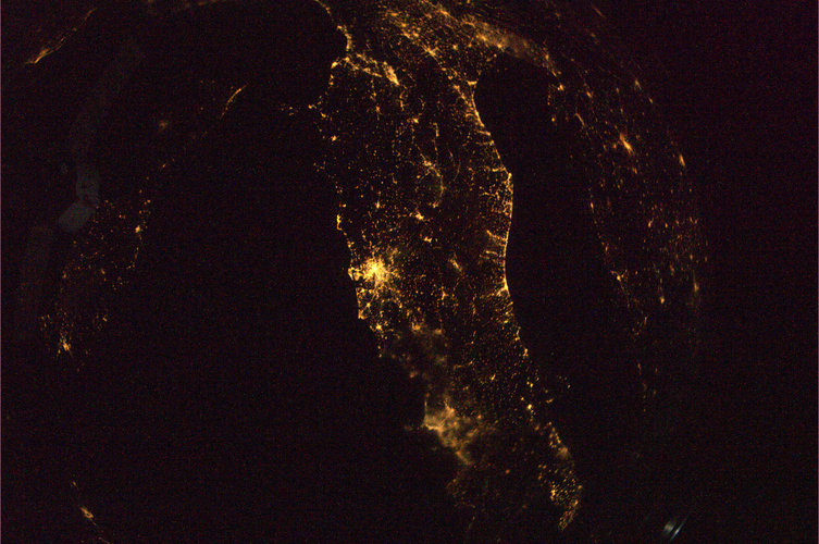 Florence, Rome, Naples and the Adriatic coast at night